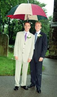 Gareth Southgate and Andy Woodman at a wedding.