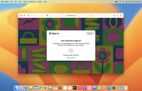 Illustration of an Apple Passkey sign-in prompt on a computer screen.