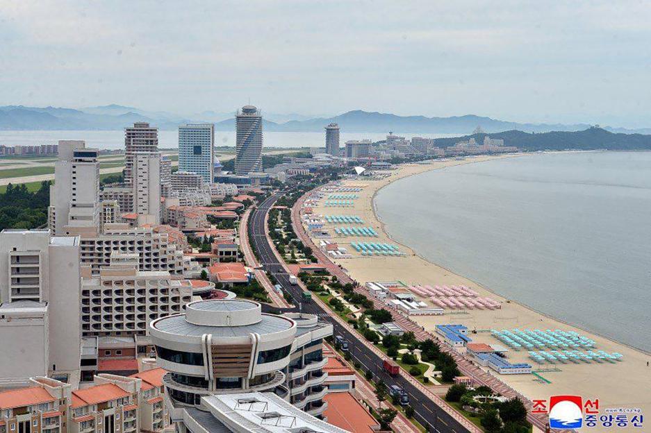 Aerial view of Wonsan-Kalma pet project beach resort in North Korea.