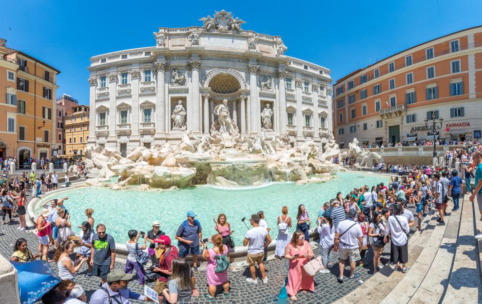 Tourists at the Trevi Fountain in Rome.