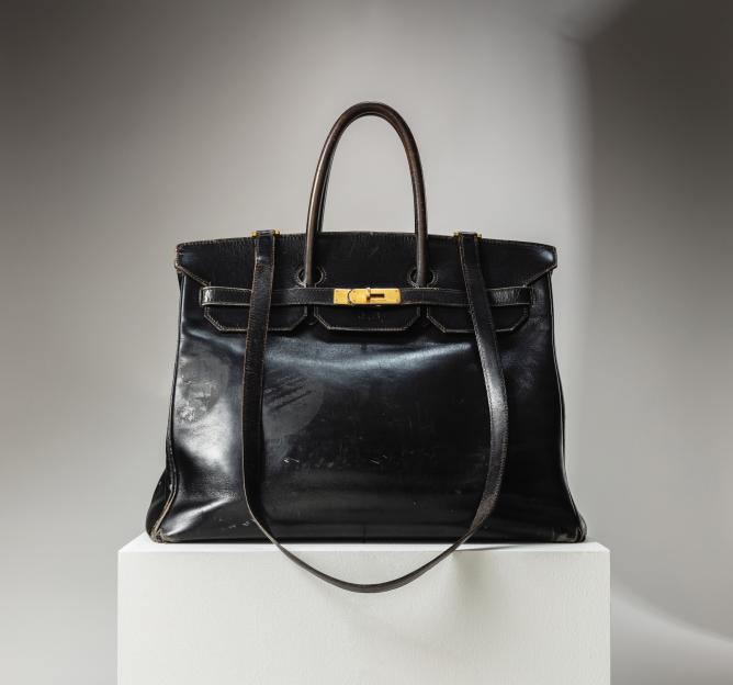 Black Hermès Birkin handbag.