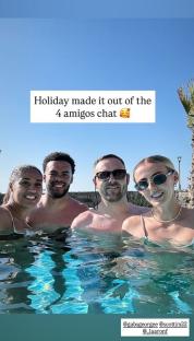 Four friends enjoying a poolside holiday.