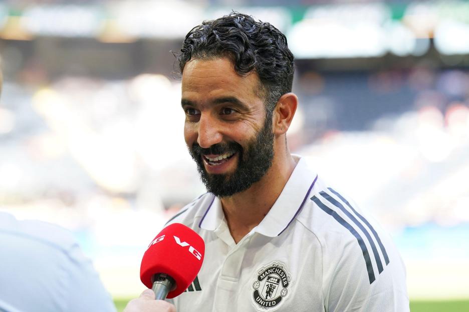 Ruben Amorim, Manchester United manager, being interviewed.