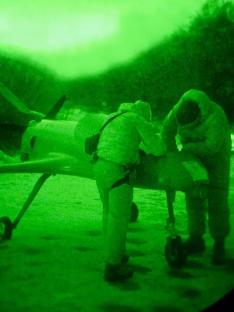 Night vision image of Ukrainian Lyutyi drones being prepared for launch.