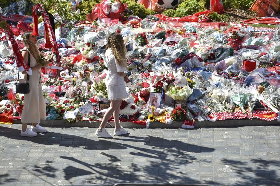 Rute Cardoso, widow of late Portuguese footballer Diogo Jota, views tributes at Anfield.