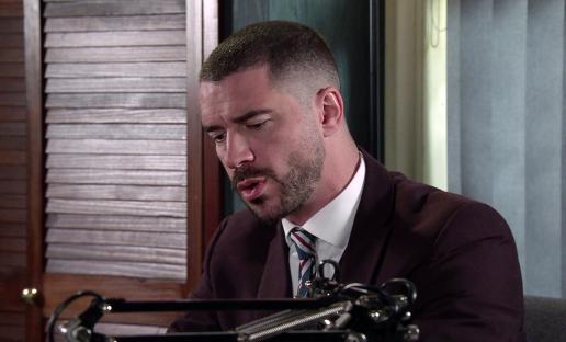 Adam Barlow from Coronation Street looking shocked.
