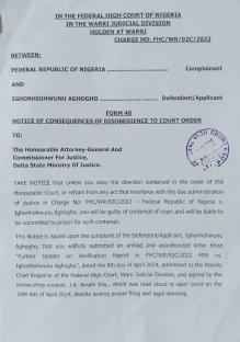 Court serves contempt notice on Delta State Attorney-General, Ohwovoriole, SAN 4