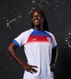 Michelle Agyemang of England poses in the new England Women's soccer kit.