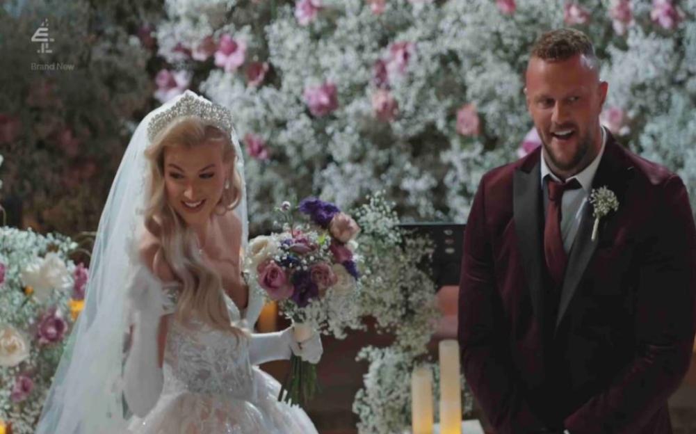 A bride and groom at their wedding.