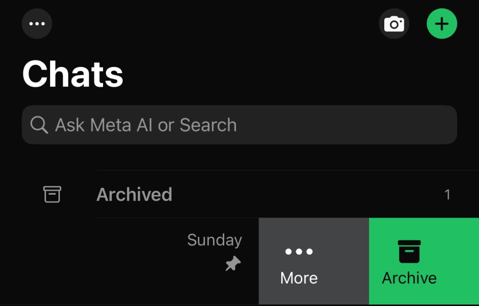 Screenshot of Meta Messenger chats interface showing archived chats.