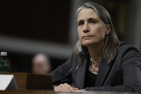Fiona Hill testifying before the Senate Armed Services Committee.