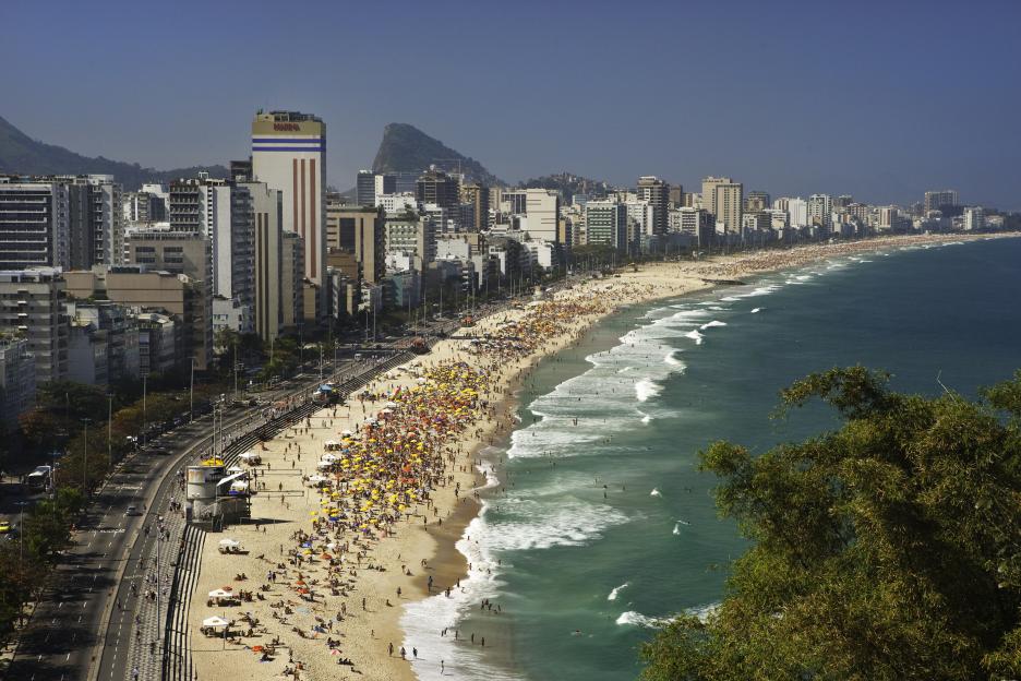 Aerial view of Ipanema and Leblon beaches in Rio de Janeiro, Brazil.