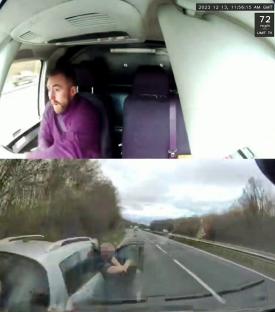 Dashcam footage of a van driver on his phone crashing into a stationary car, causing life-changing injuries.