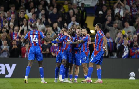 Crystal Palace soccer players celebrating a goal.