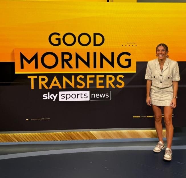 Sky Sports presenter Olivia Buzaglo in front of the 