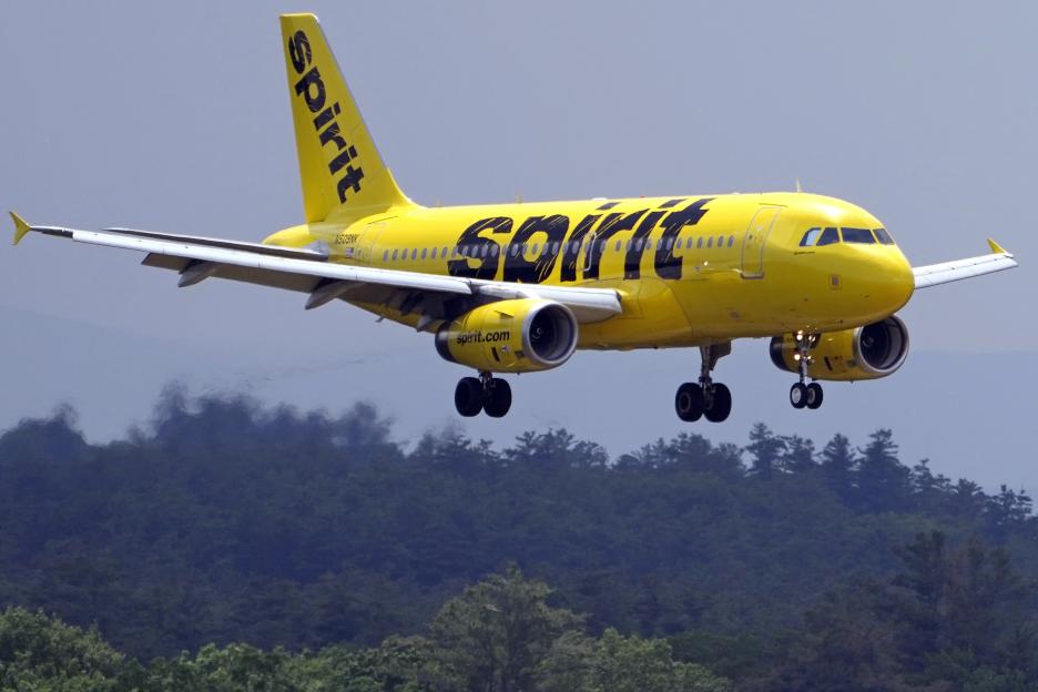 Spirit Airlines Airbus approaching airport for landing.