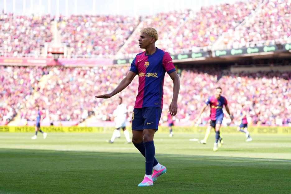 Lamine Yamal of FC Barcelona celebrating a goal.