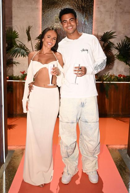 Lauren Wood and Harrison Solomon at the Love Island: Aftersun TV show.