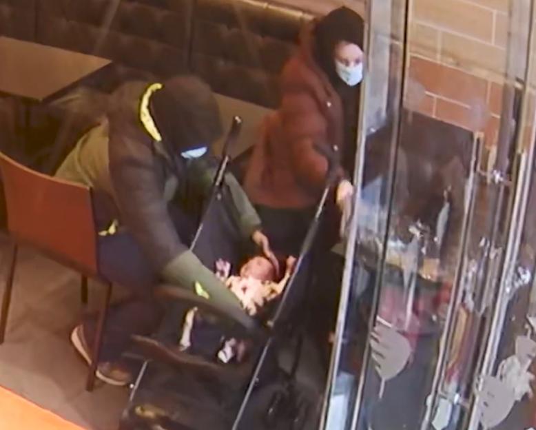 CCTV footage of Constance Marten, Mark Gordon, and baby Victoria in a German doner kebab shop.