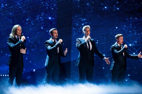 Collabro performing on Britain's Got Talent: The Champions.
