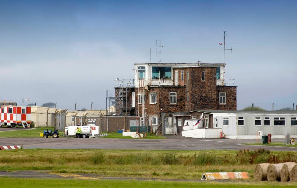 Swansea Airport control tower in South Wales.
