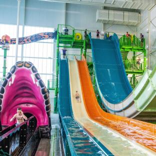Water park with multiple slides.