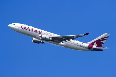 Qatar Airways Airbus A330 climbing after takeoff.