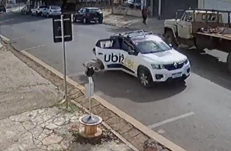 CCTV still image of a passenger jumping out of a moving Uber.
