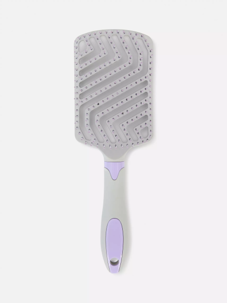 Lilac and grey detangling paddle brush.