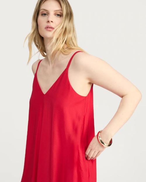 Woman in red maxi dress.
