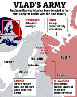 Map illustrating Russian military buildup near the Finnish border.