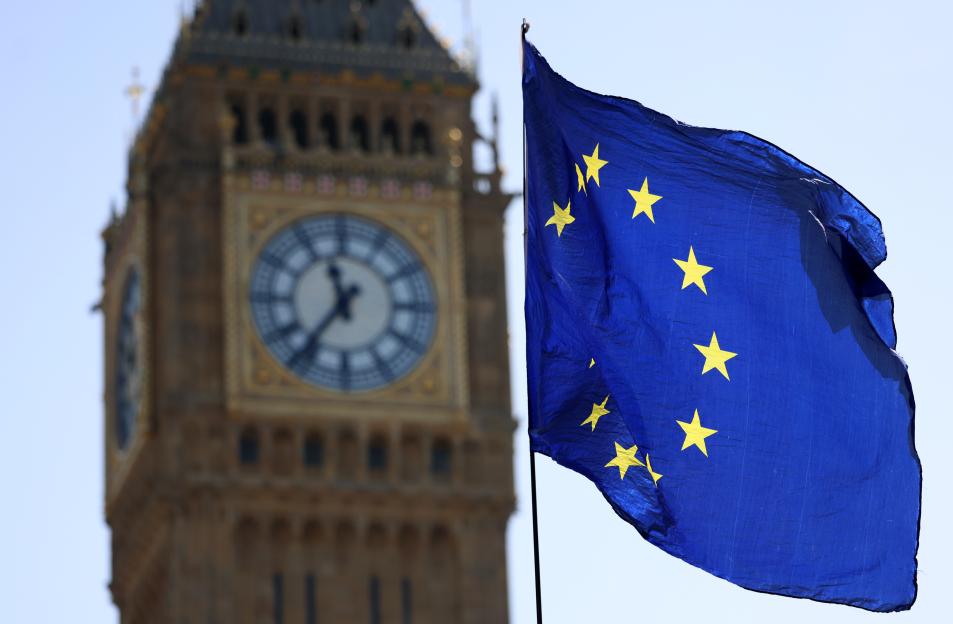 EU flag waving in front of Big Ben.