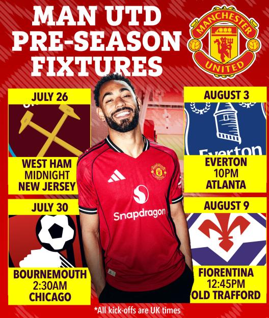Manchester United pre-season fixtures graphic.
