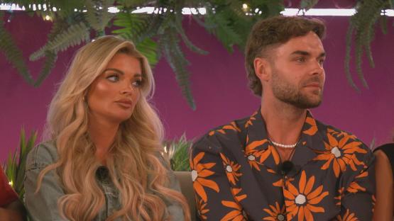 Shea and Meg from Love Island during a tense game.