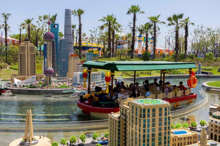 Boat ride through a LEGO model of Shanghai at LEGOLAND Shanghai Resort.