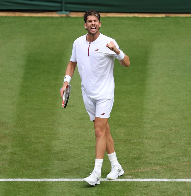 Cameron Norrie celebrating a tennis point.