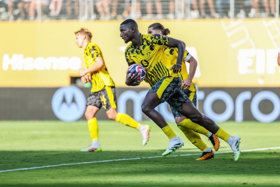 Mandatory Credit: Photo by William Volcov/Shutterstock (15387680bm) Serhou Guirassy of Borussia Dortmund during a match against Real Madrid, a game valid for the quarter-finals of the 2025 FIFA Club World Cup at Metlife Stadium in East Hartford in the United States this Saturday, July 5. Real Madrid v Dortmund, 2025 FIFA Club World Cup, MetLife Stadium, East Rutherford, New Jersey, USA - 05 Jul 2025