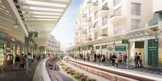 Illustration of Folkestone harbor and seafront redevelopment plans.
