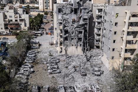 Search and rescue efforts at a damaged seven-story building in Beersheba, Israel.