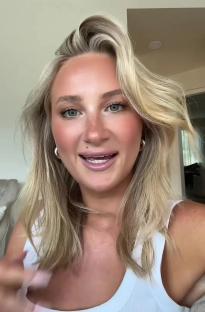 Woman explaining how to get the smoothest bikini line shave.