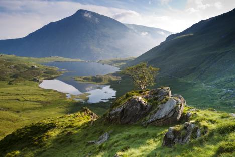 Lake Idwal and Pen yr Ole Wen peak in Snowdonia National Park.