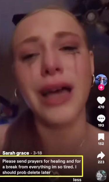 Screenshot of a crying teenage girl's video asking for prayers.
