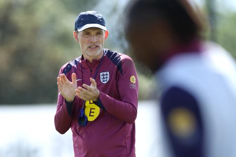 Thomas Tuchel, England's head coach, clapping during a training session.