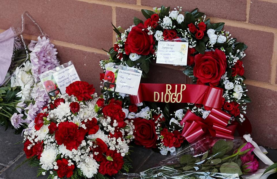 Floral tributes at Anfield Stadium for Diogo Jota.