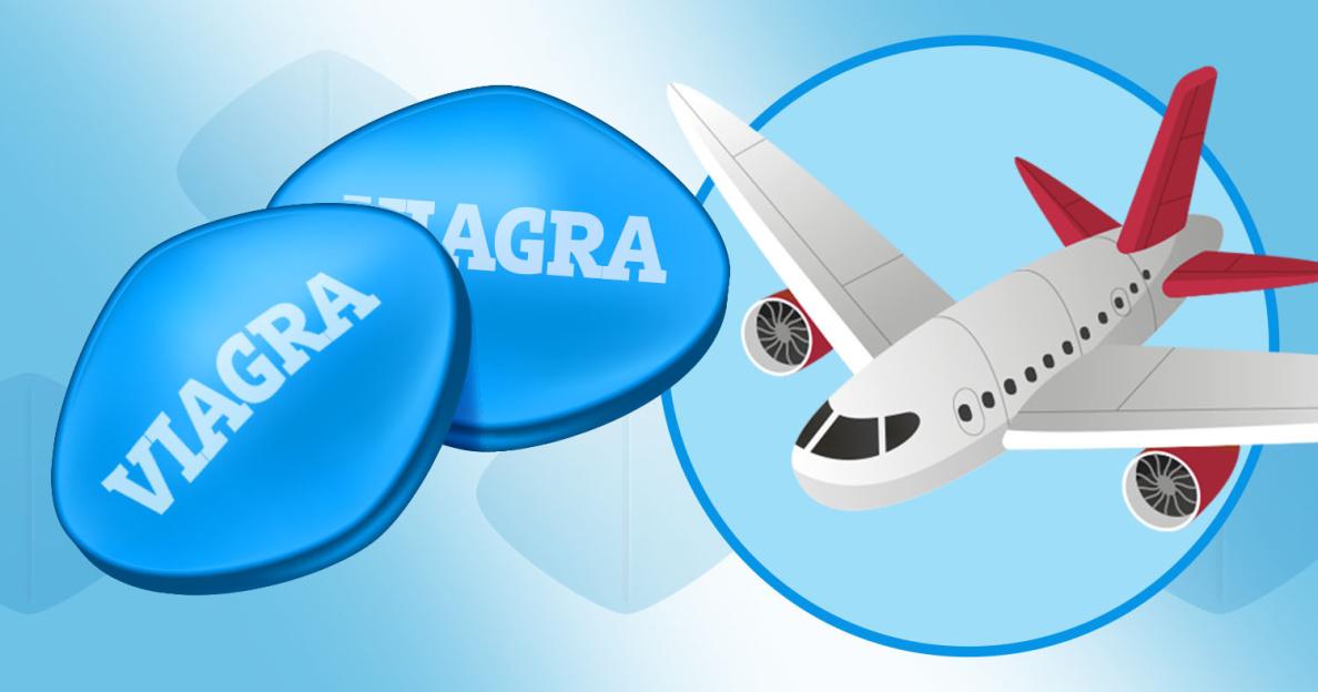 Illustration of Viagra pills and an airplane.