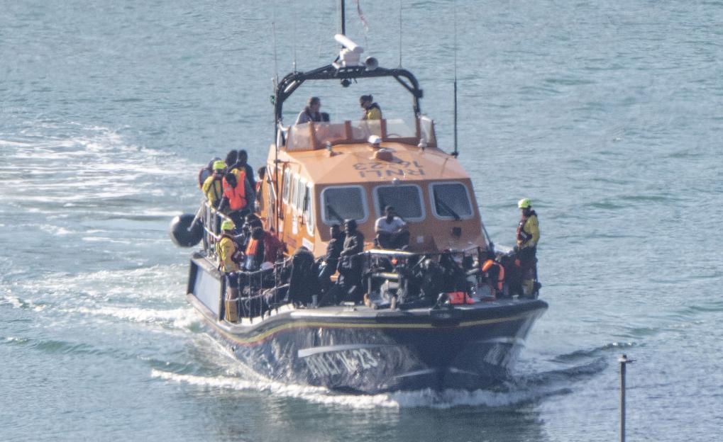 Migrants arriving in Dover on an RNLI lifeboat.