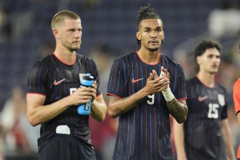US soccer players Walker Zimmerman and Damion Downs after a game.