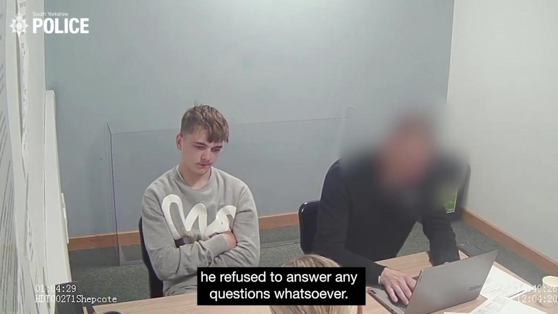 Screengrab of a police interview with a young man who refused to answer questions.