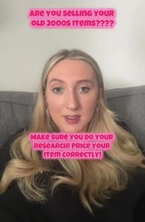 Woman giving advice on selling 2000s items.