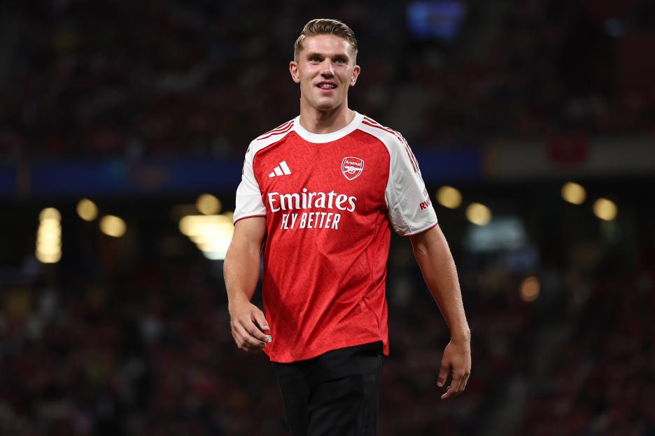 Viktor Gyokeres of Arsenal in a red jersey.